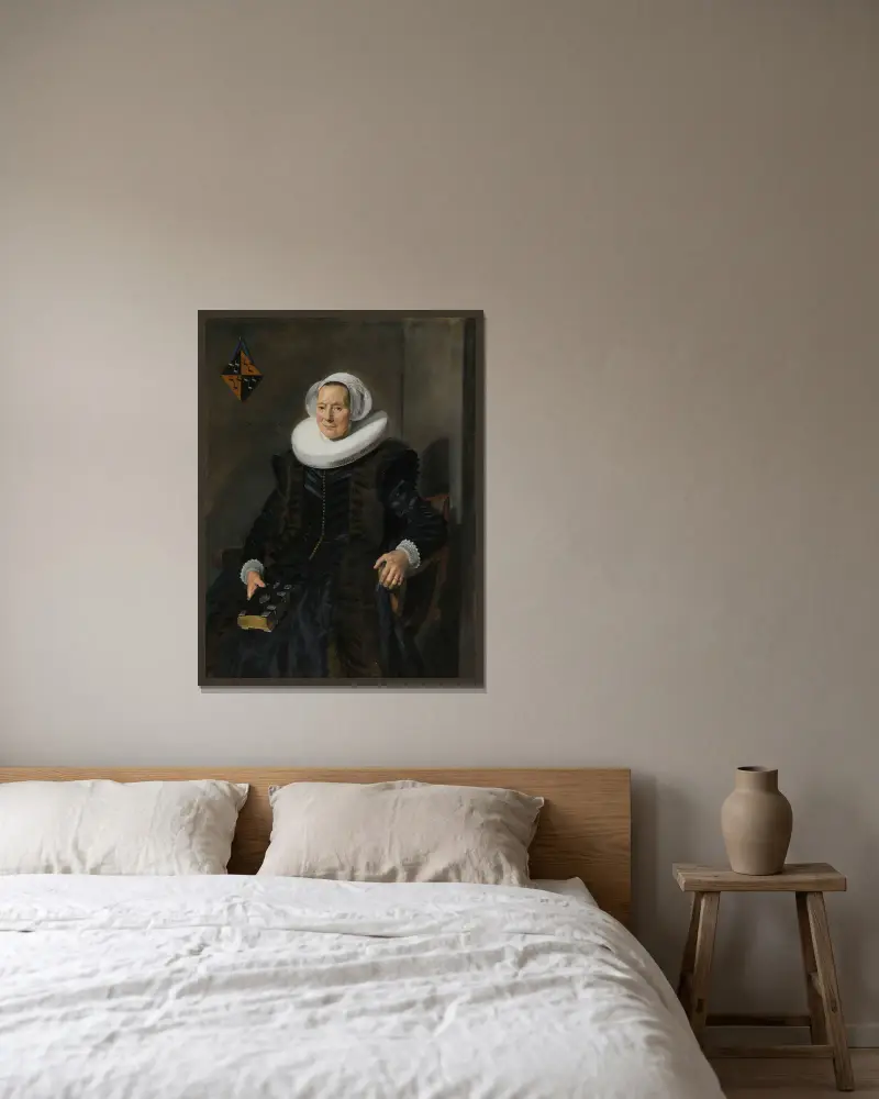 Portrait of Maritge Claesdr Vooght av Frans Hals inramad på en vägg