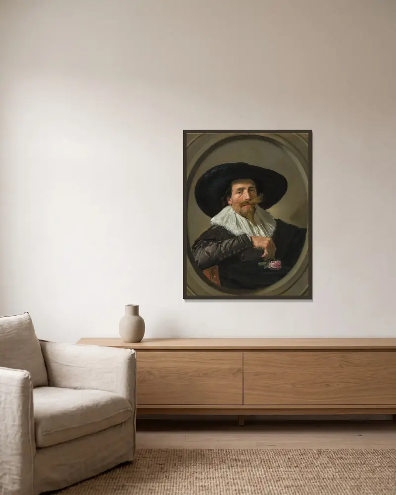 Portrait of Pieter Dircksz. Tjarck av Frans Hals inramad på en vägg