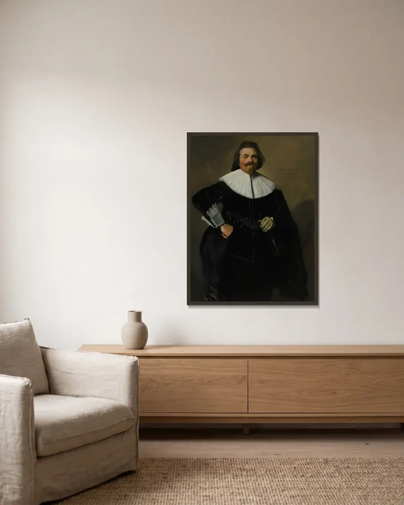 Portrait of Tieleman Roosterman av Frans Hals inramad på en vägg