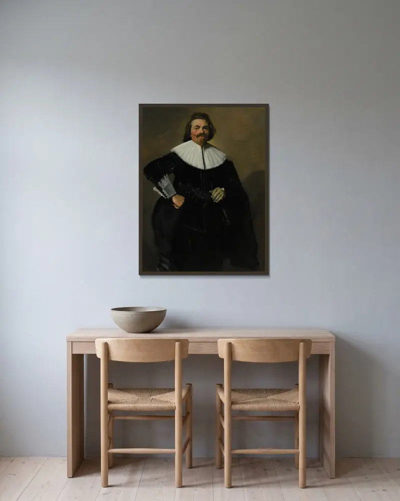 Portrait of Tieleman Roosterman av Frans Hals inramad på en vägg