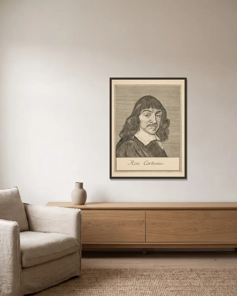 Portret Renégo Descartes'a (Cartesius), Frans Hals w ramie na ścianie