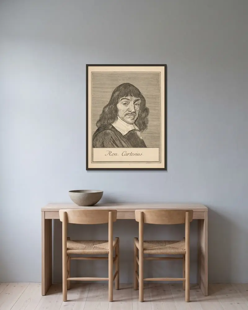 Portret Renégo Descartes'a (Cartesius), Frans Hals w ramie na ścianie