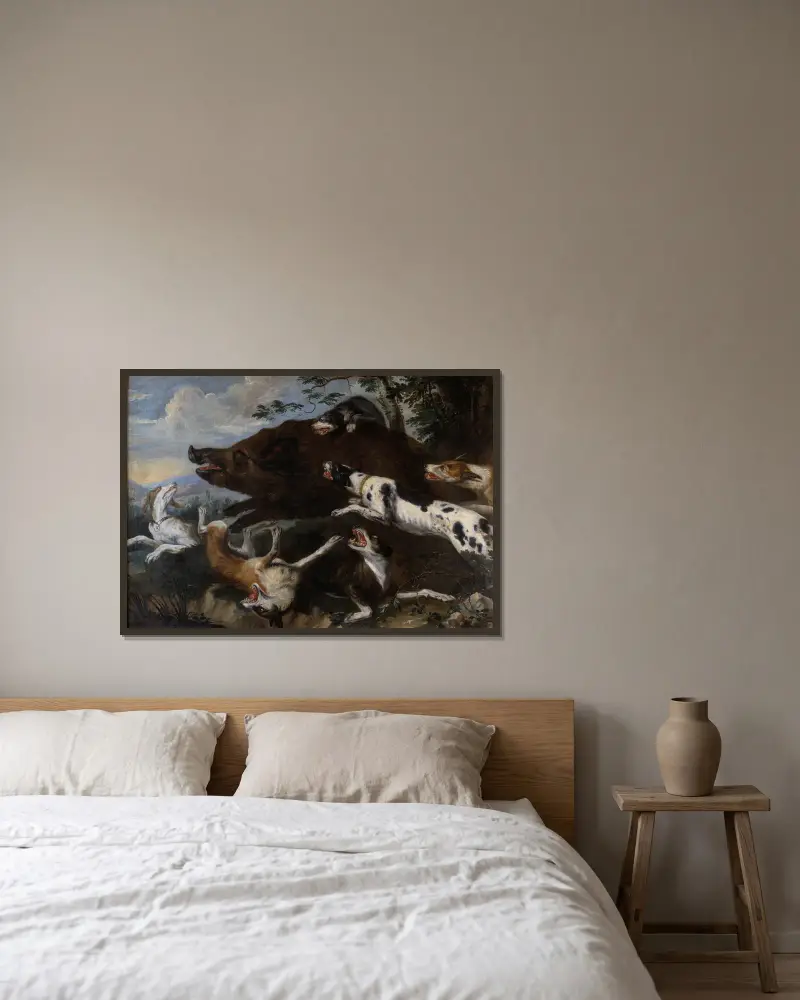 Wildschweinjagd von Frans Snyders gerahmt an einer Wand