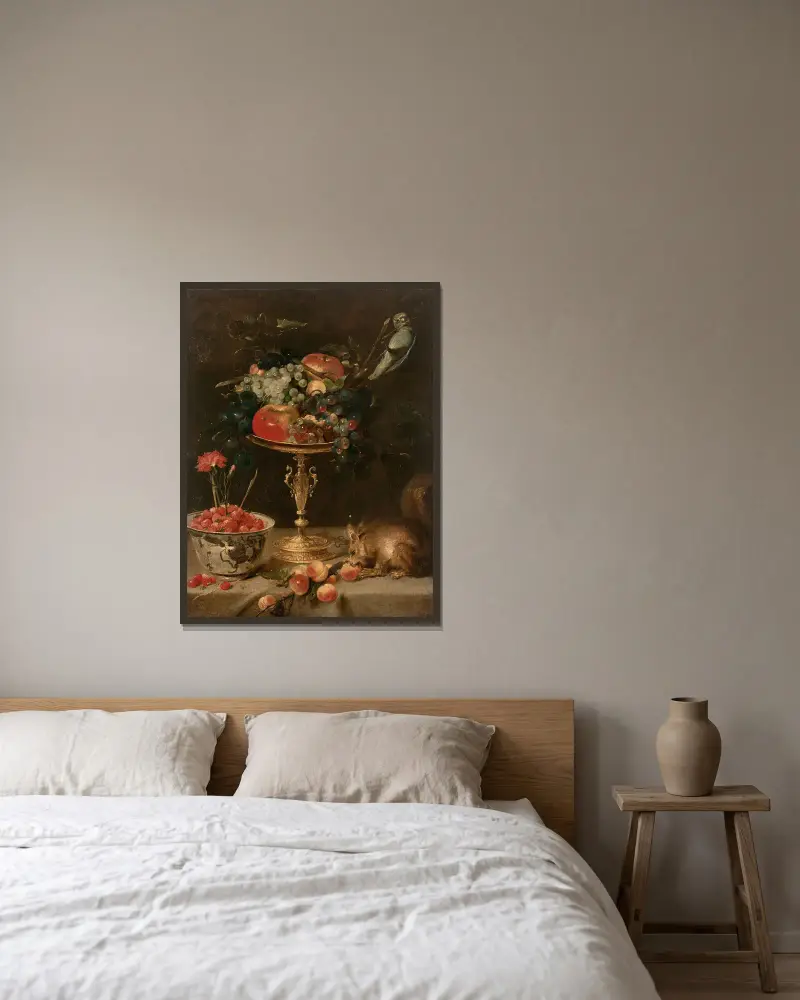 Composition à la tazza et à l’écureuil av Frans Snyders inramad på en vägg
