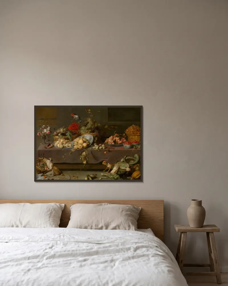Flowers and Fruit av Frans Snyders inramad på en vägg