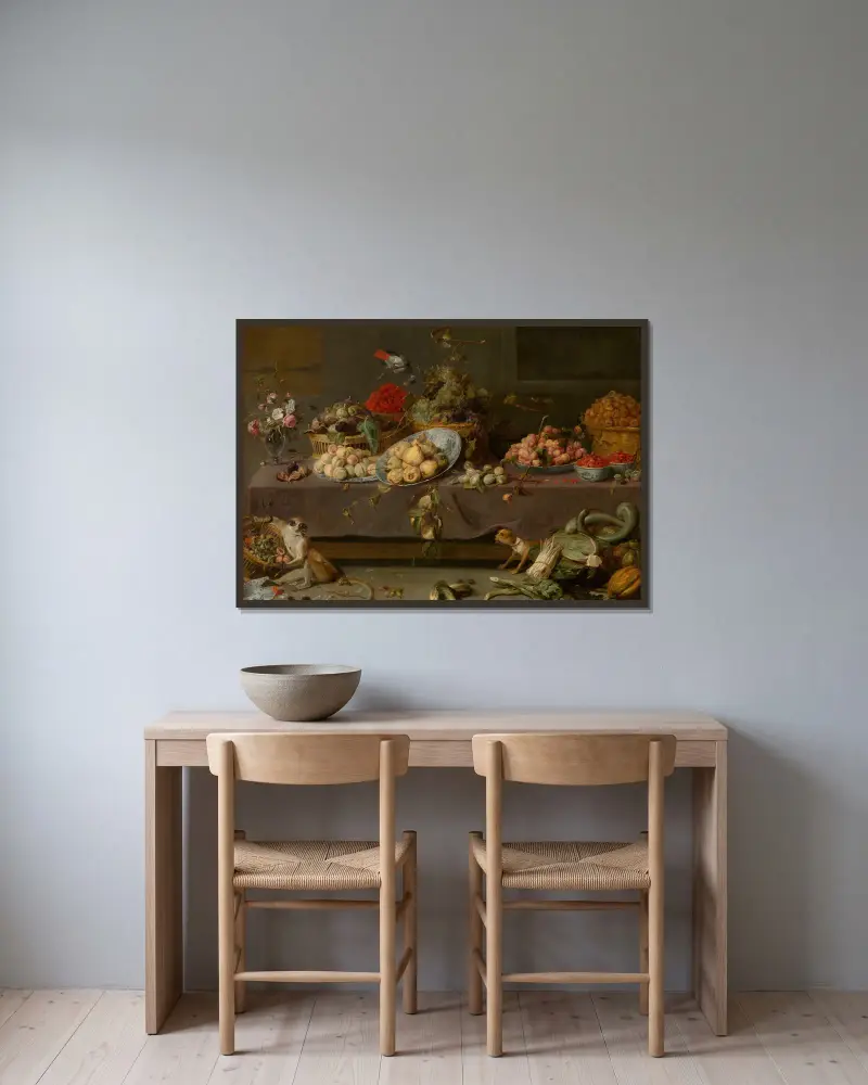 Flowers and Fruit av Frans Snyders inramad på en vägg