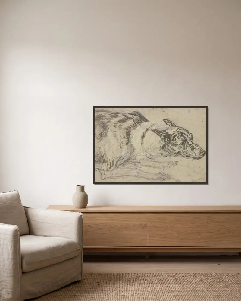 Fläckigt hundhuvud med framtassar av Frans Snyders inramad på en vägg