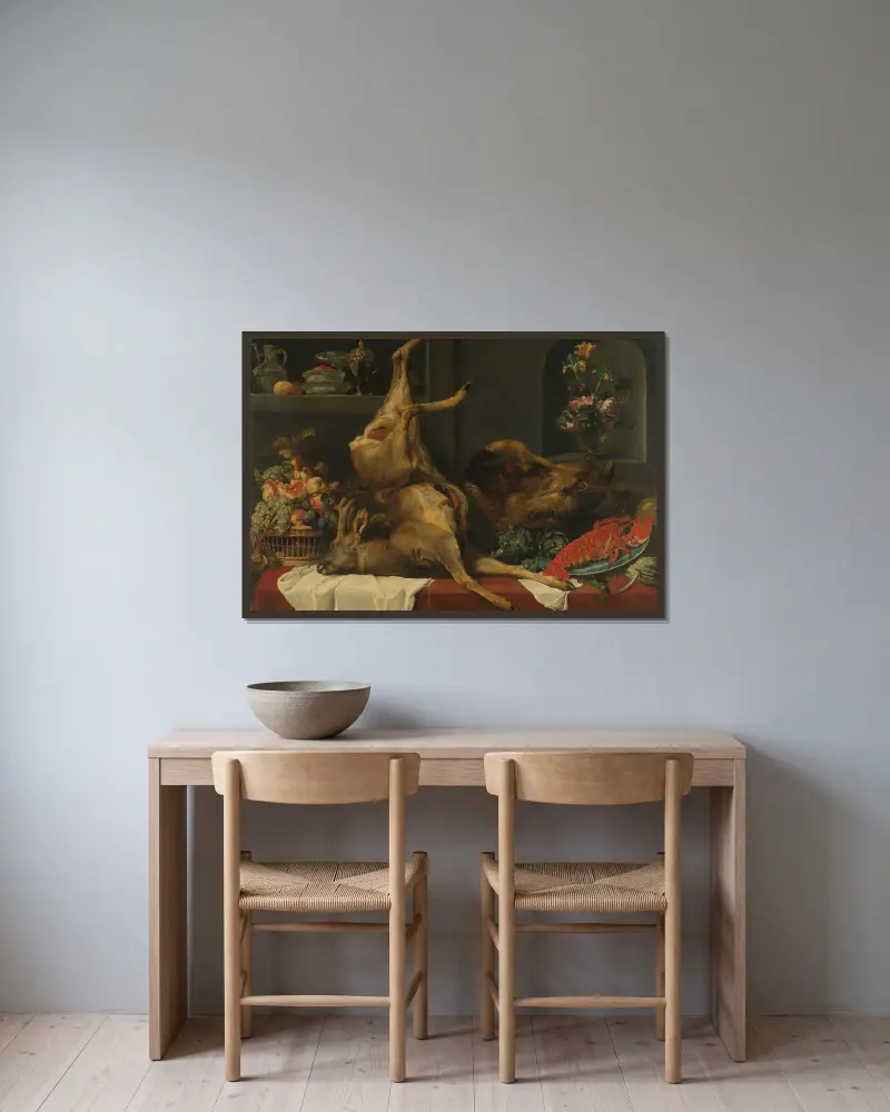 Larder Still life av Frans Snyders inramad på en vägg