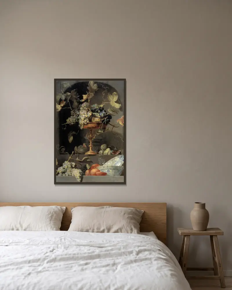 Stilleben med fruktskål i nisch av Frans Snyders inramad på en vägg