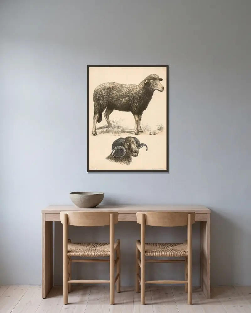 Schaf (Ovis aries) Kopf des Widders av Franz Engleder inramad på en vägg