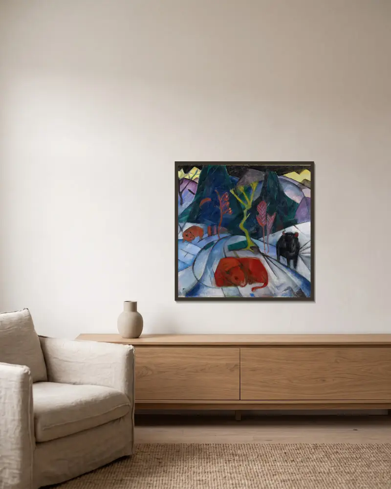 Bizon v zimě (Červený bizon), Franz Marc v rámu na stěně