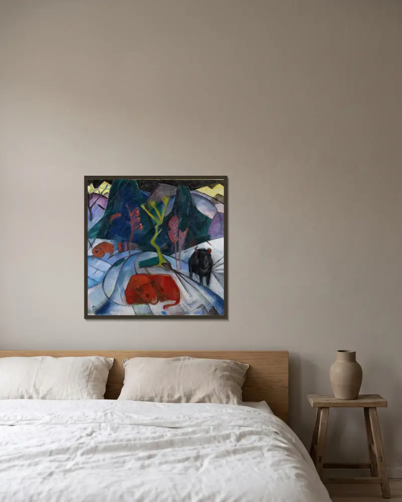 Bizon v zimě (Červený bizon), Franz Marc v rámu na stěně