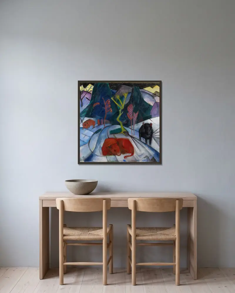 Bizon v zimě (Červený bizon), Franz Marc v rámu na stěně