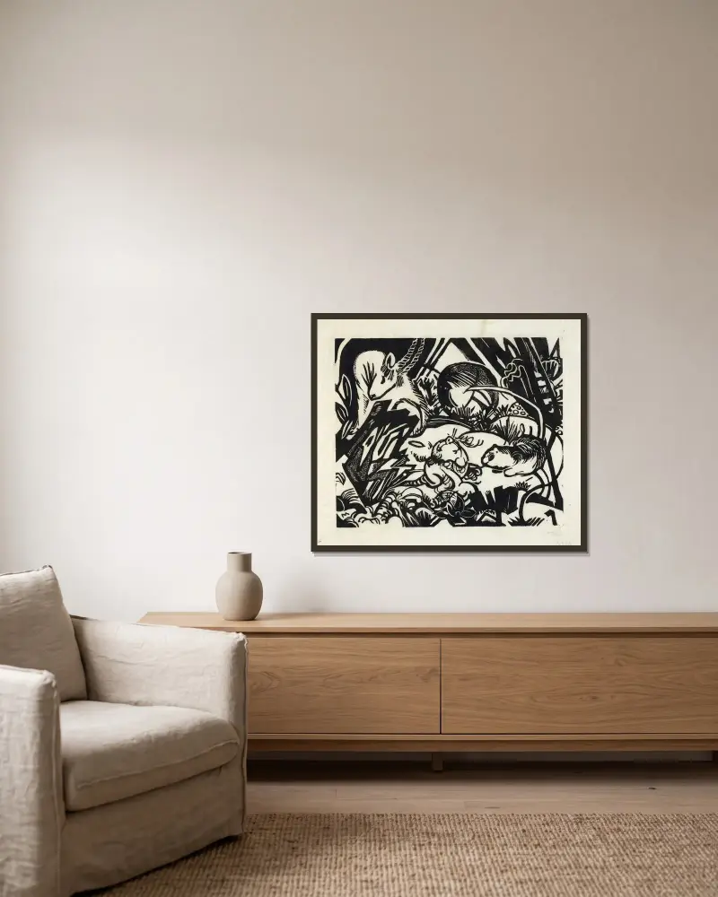 Tierlegende von Franz Marc gerahmt an einer Wand