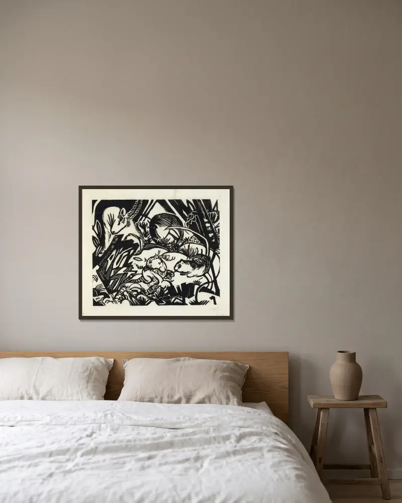 Tierlegende von Franz Marc gerahmt an einer Wand
