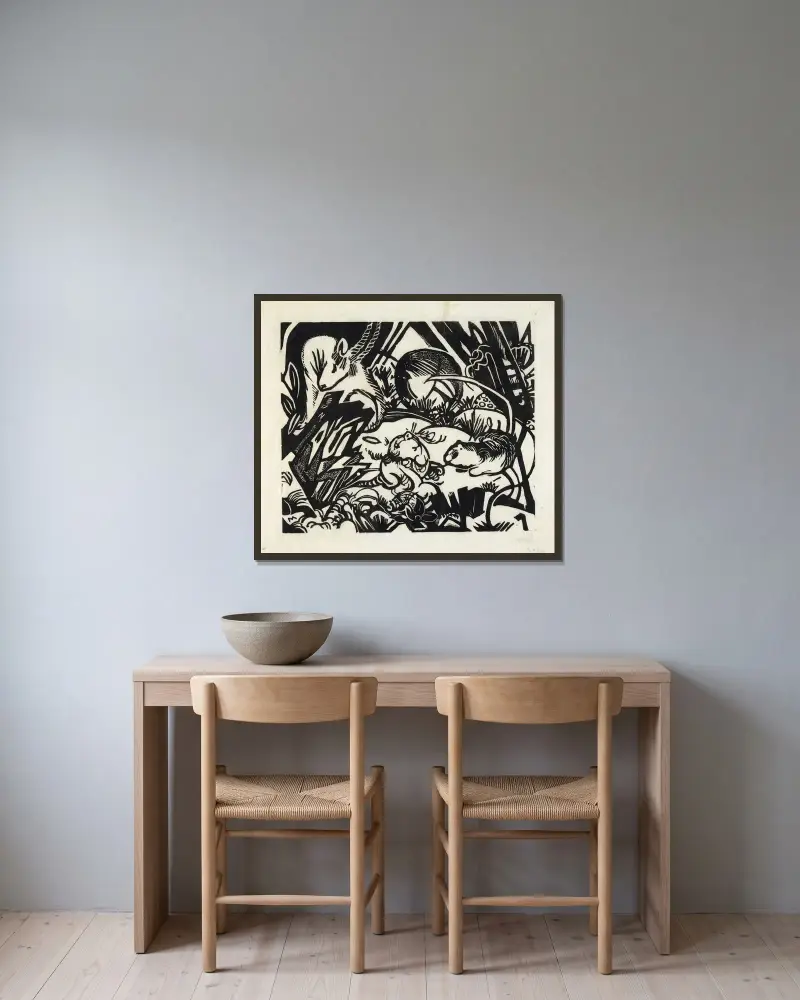 Tierlegende von Franz Marc gerahmt an einer Wand