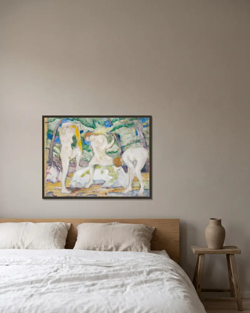 Badende Frauen von Franz Marc gerahmt an einer Wand