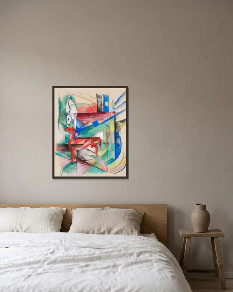 Kompozice se zvířaty II, Franz Marc v rámu na stěně