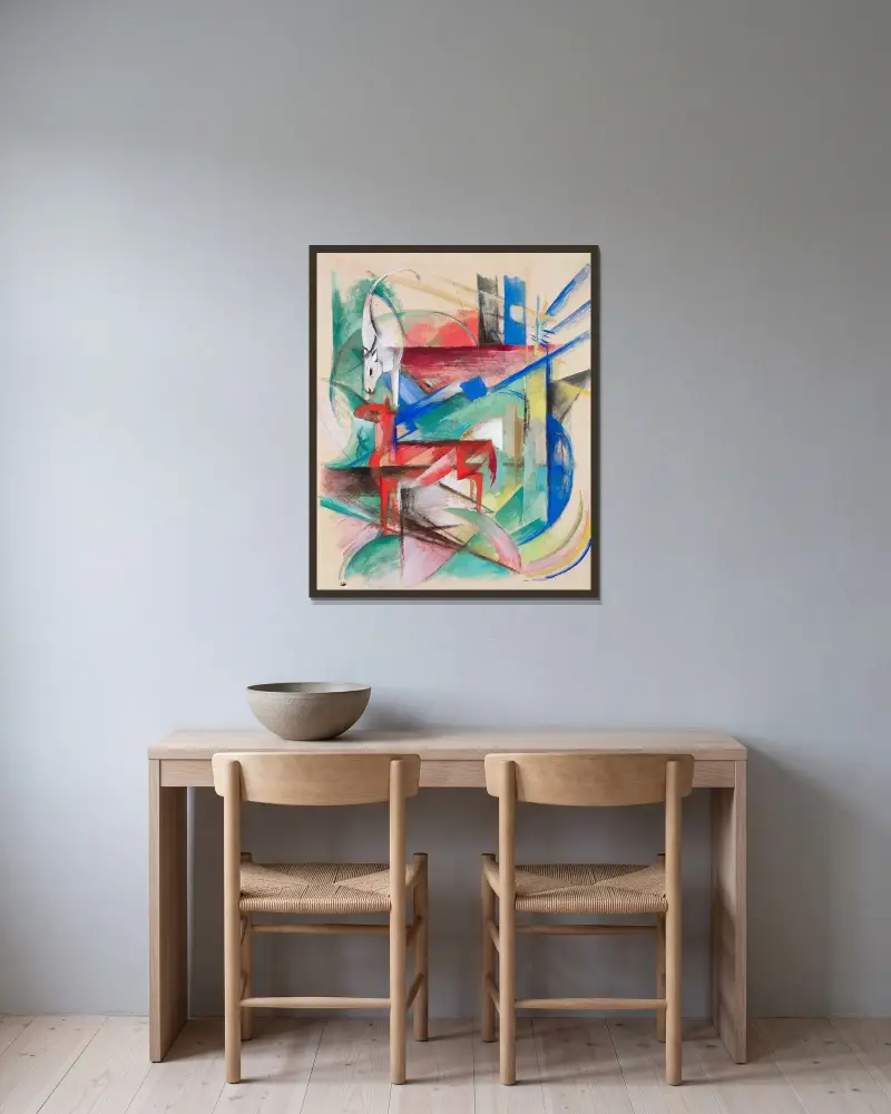 Kompozice se zvířaty II, Franz Marc v rámu na stěně