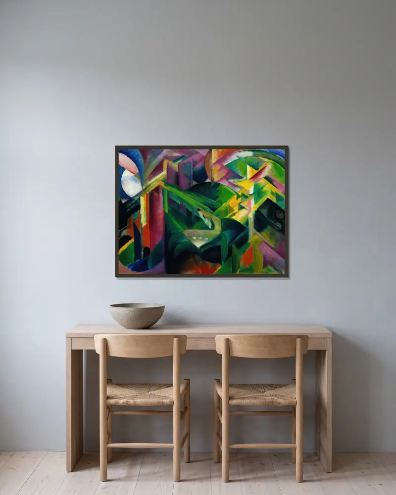 Sarny w ogrodzie klasztornym, Franz Marc w ramie na ścianie