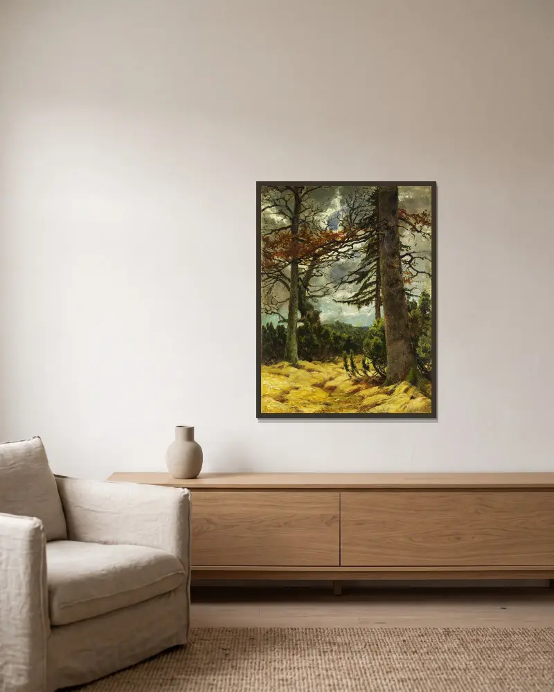 Dubové kmeny v předjaří, Franz Marc v rámu na stěně
