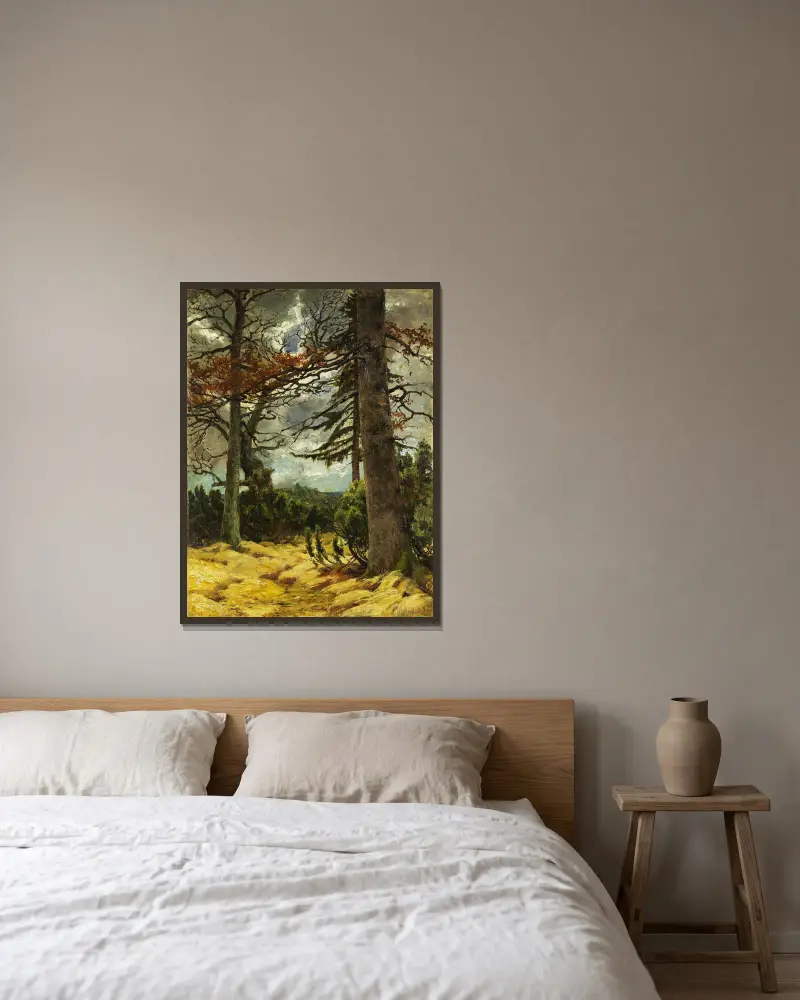 Dubové kmeny v předjaří, Franz Marc v rámu na stěně