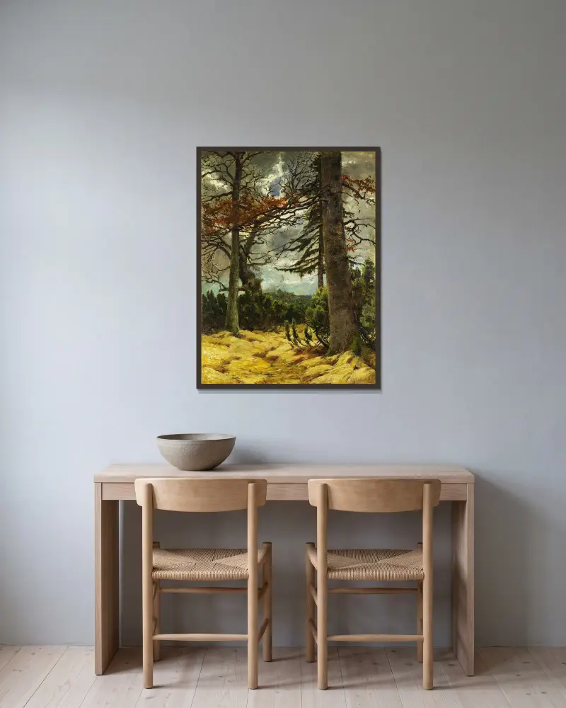 Dubové kmeny v předjaří, Franz Marc v rámu na stěně