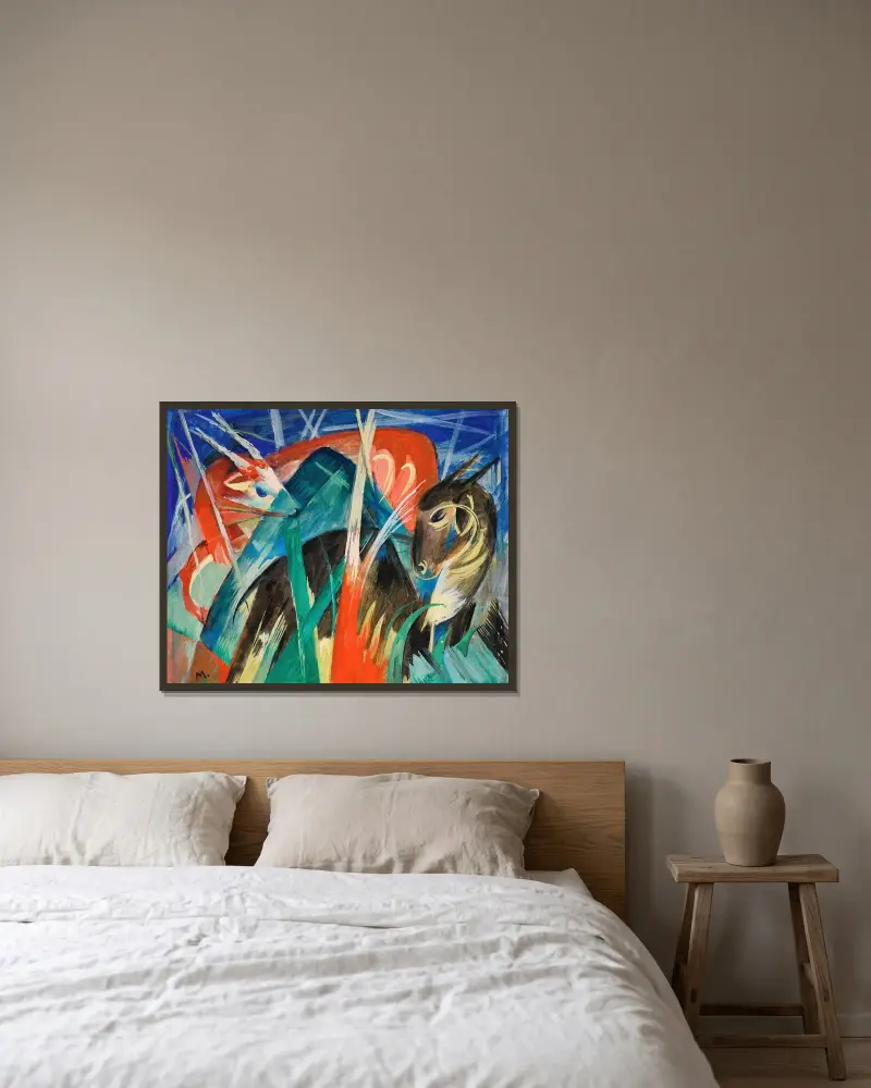 Baśniowe zwierzęta I (Kompozycja ze zwierzętami I), Franz Marc w ramie na ścianie