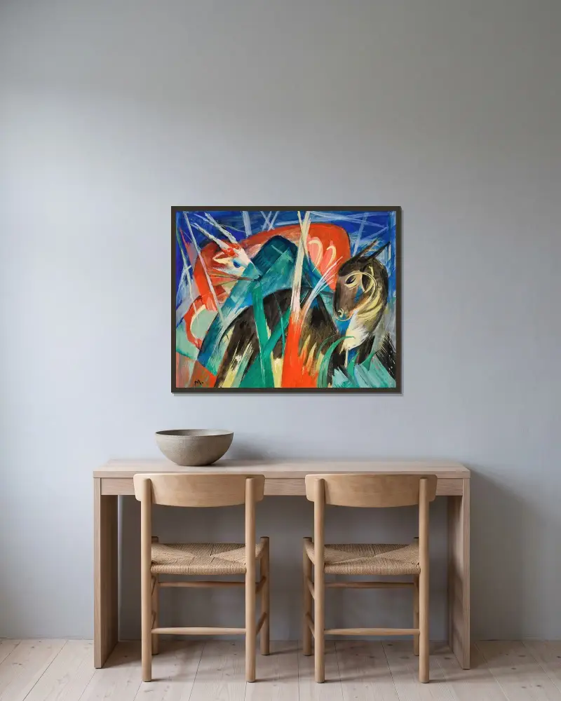 Baśniowe zwierzęta I (Kompozycja ze zwierzętami I), Franz Marc w ramie na ścianie