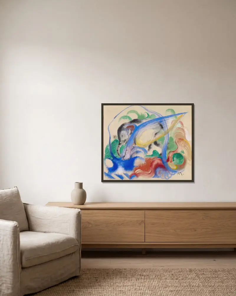Fairy Animal av Franz Marc inramad på en vägg