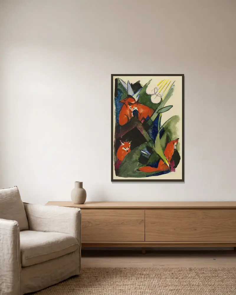 Cztery lisy, Franz Marc w ramie na ścianie