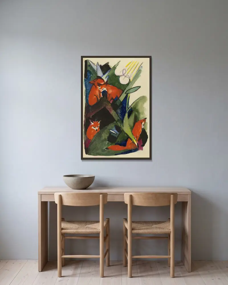 Cztery lisy, Franz Marc w ramie na ścianie