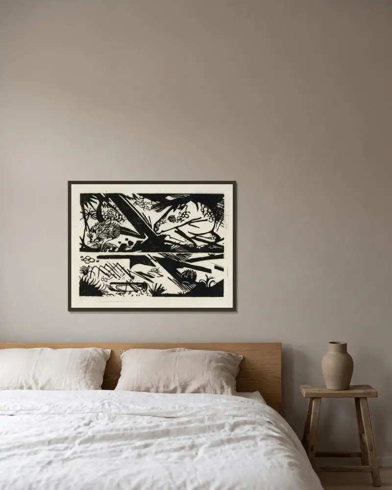Pferd und Igel von Franz Marc gerahmt an einer Wand