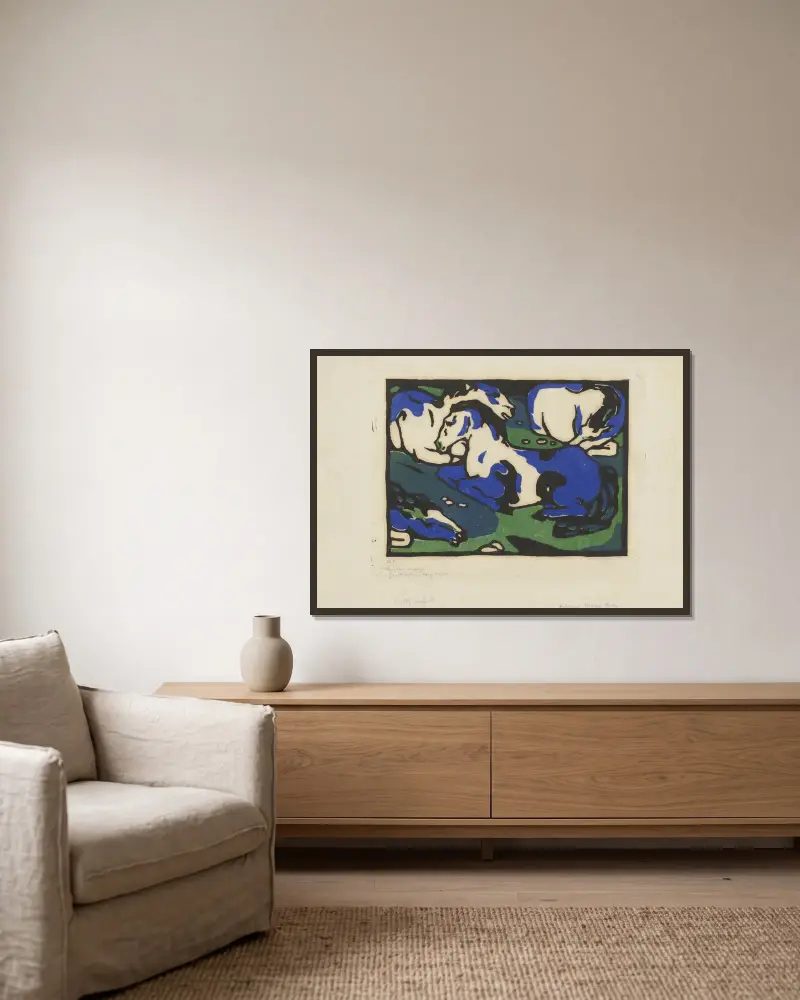 Odpočívající koně, Franz Marc v rámu na stěně