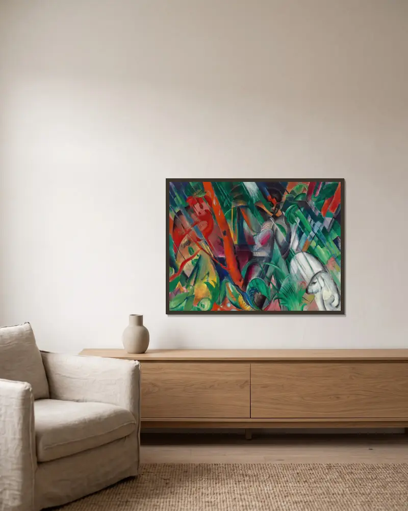 V dešti, Franz Marc v rámu na stěně