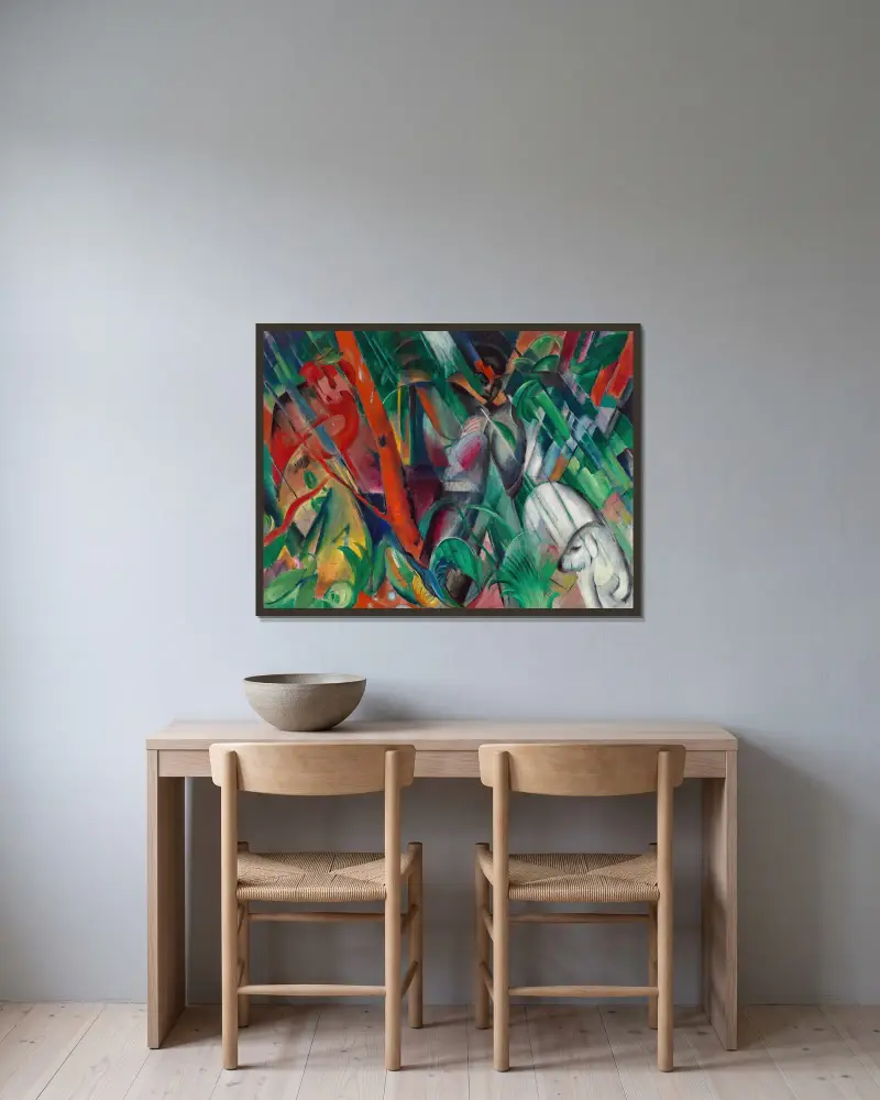 V dešti, Franz Marc v rámu na stěně