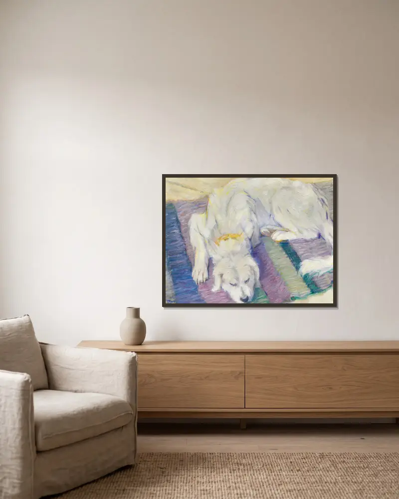 Leżący pies (portret psa „Russi”), Franz Marc w ramie na ścianie