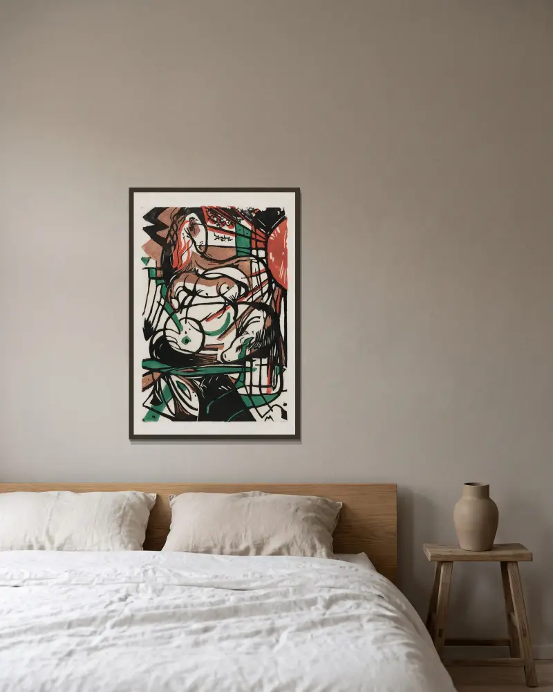 Die Geburt der Pferde von Franz Marc gerahmt an einer Wand