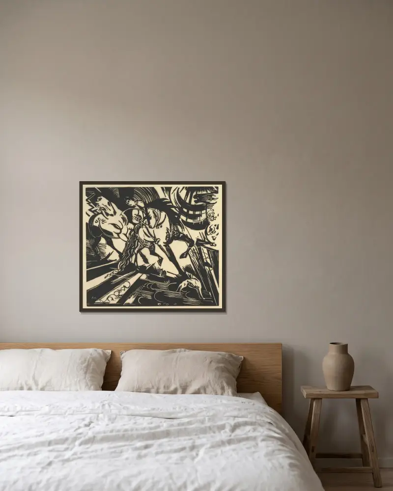 Die Reitschule von Franz Marc gerahmt an einer Wand