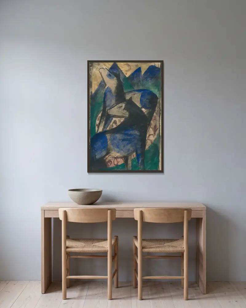 Dva modré koně, Franz Marc v rámu na stěně