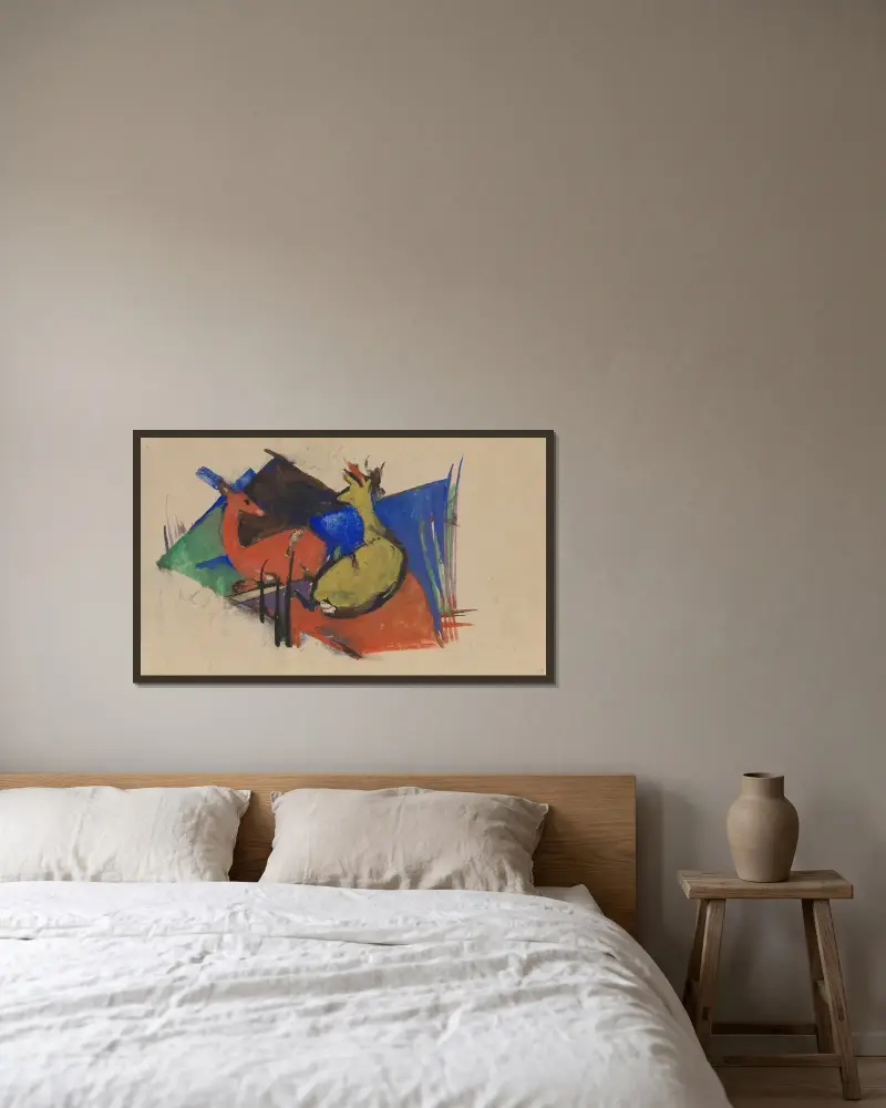 Dva ležící srnci, Franz Marc v rámu na stěně
