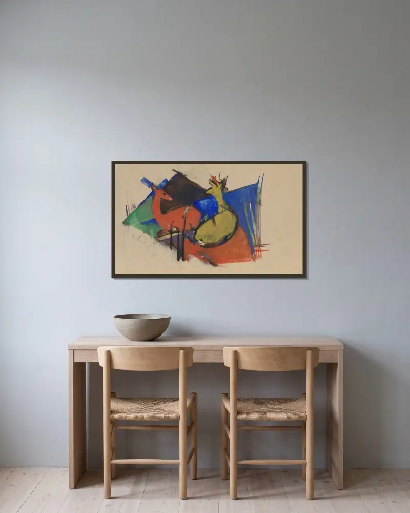 Dva ležící srnci, Franz Marc v rámu na stěně