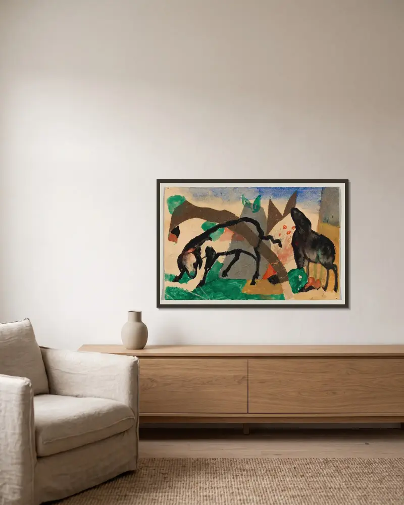 Zwei Schafe von Franz Marc gerahmt an einer Wand