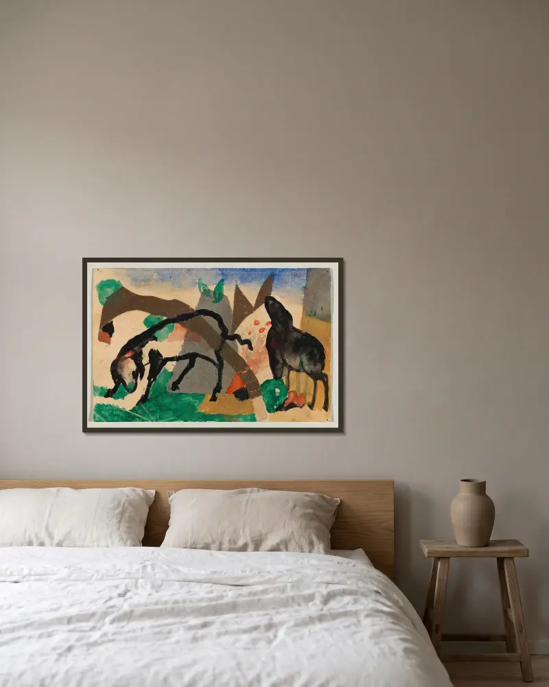 Zwei Schafe von Franz Marc gerahmt an einer Wand