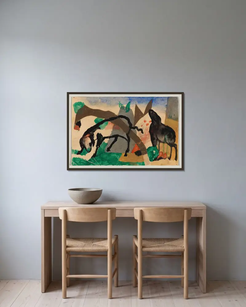 Zwei Schafe von Franz Marc gerahmt an einer Wand