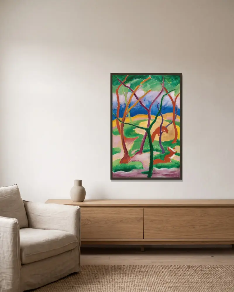Wiesel im Spiel von Franz Marc gerahmt an einer Wand