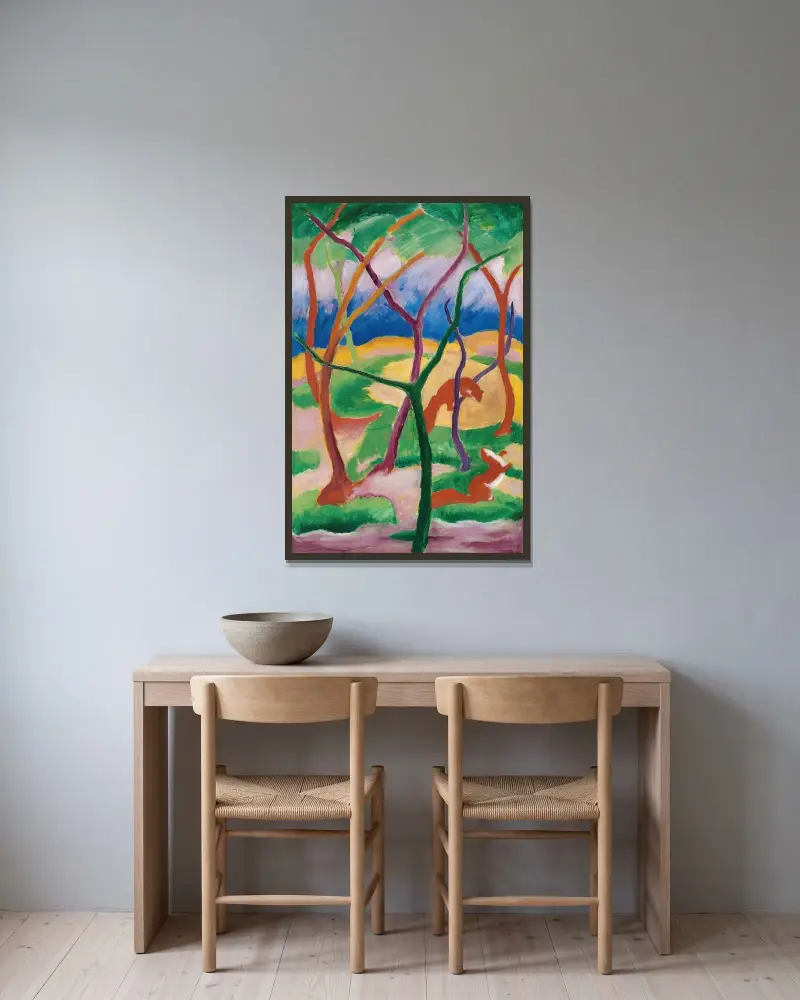 Wiesel im Spiel von Franz Marc gerahmt an einer Wand
