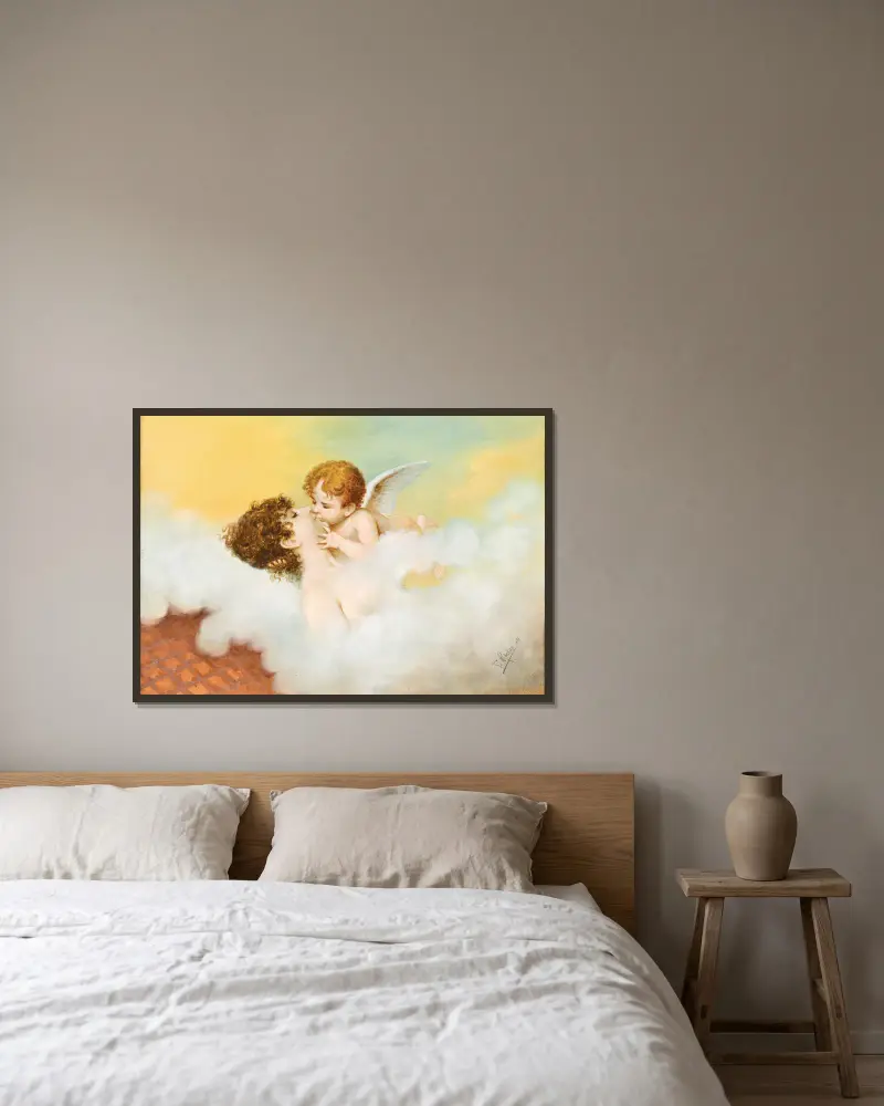 Venus and Cupid in the taste of Art Nouveau av Franz Rösler inramad på en vägg