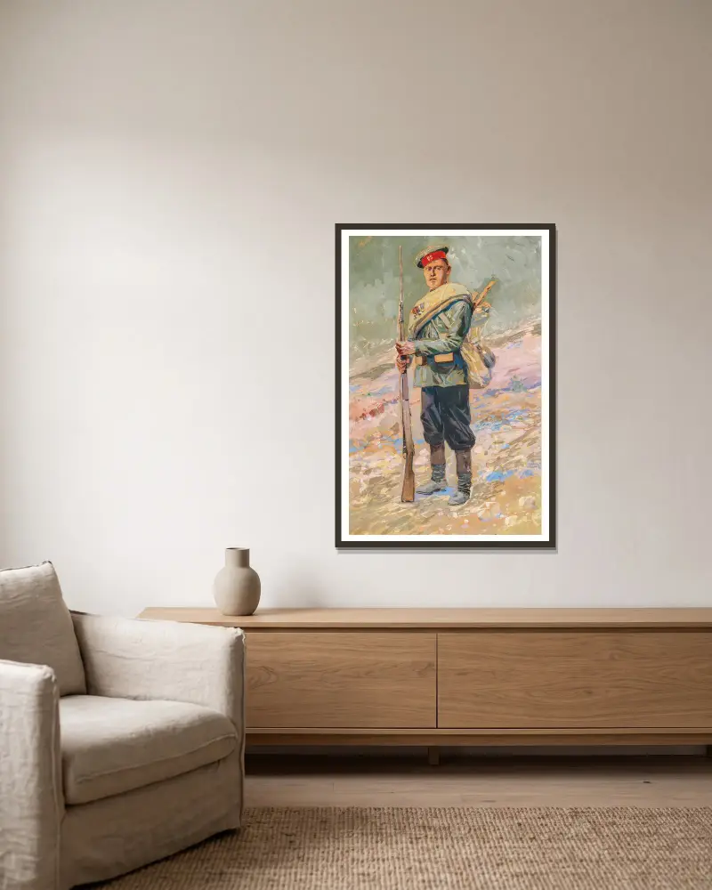 Russischer Infanterist von Franz Roubaud gerahmt an einer Wand