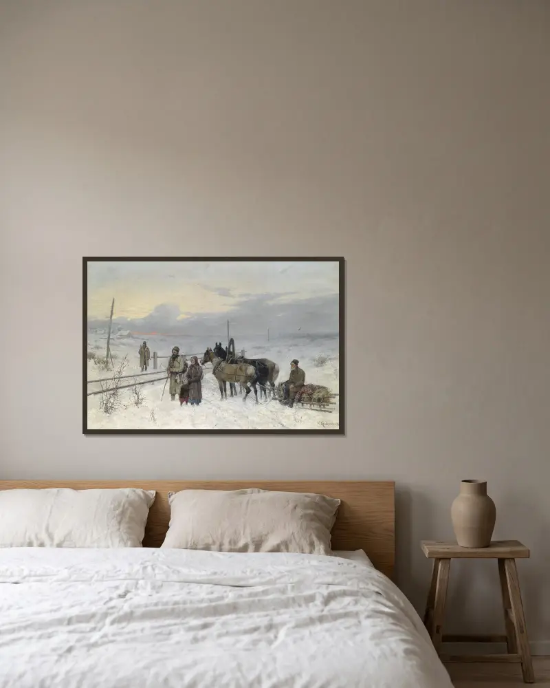 Warten auf den Zug von Franz Roubaud gerahmt an einer Wand